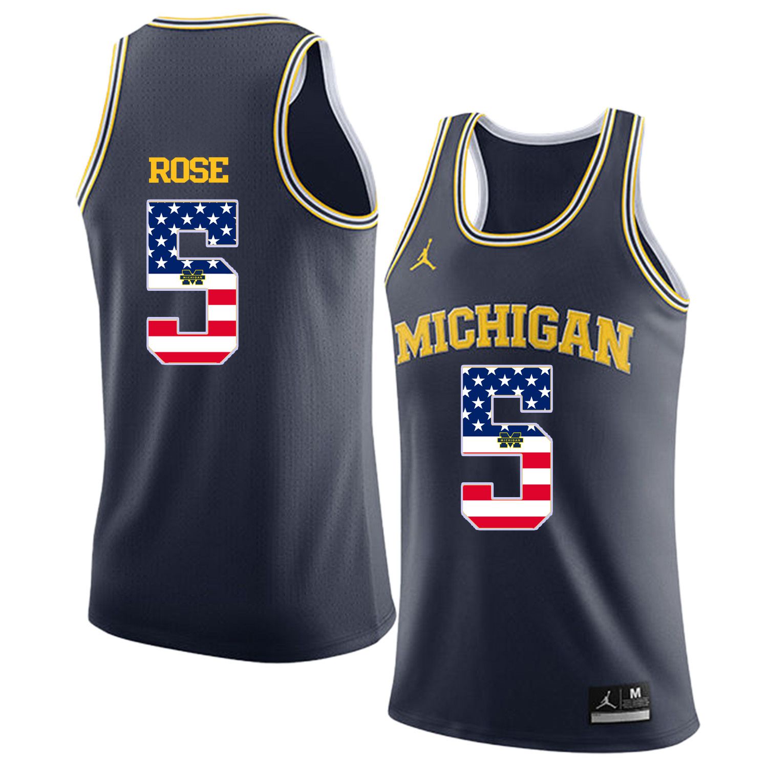 Men Jordan University of Michigan Basketball Navy #5 Rose Flag Customized NCAA Jerseys->customized ncaa jersey->Custom Jersey